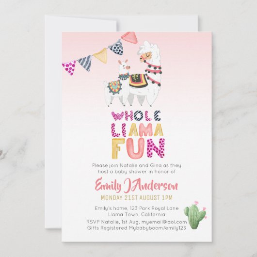 Hele LLama Pret Mama Baby Feest Cactussen Roze Mei Kaart (Voorkant)