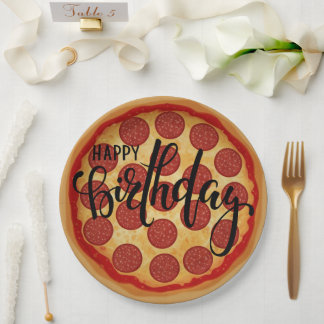 Hele Pizza Gelukkig Verjaardag Feestdesign Papieren Bordje