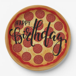 Hele Pizza Gelukkig Verjaardag Feestdesign Papieren Bordje