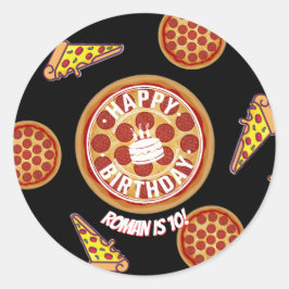 Hele pizza gelukzalige verjaardagsfeest ontwerp ronde sticker