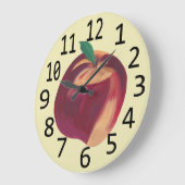 Hele ripe perziken die grote zwarte cijfers schild grote klok (Hoek)