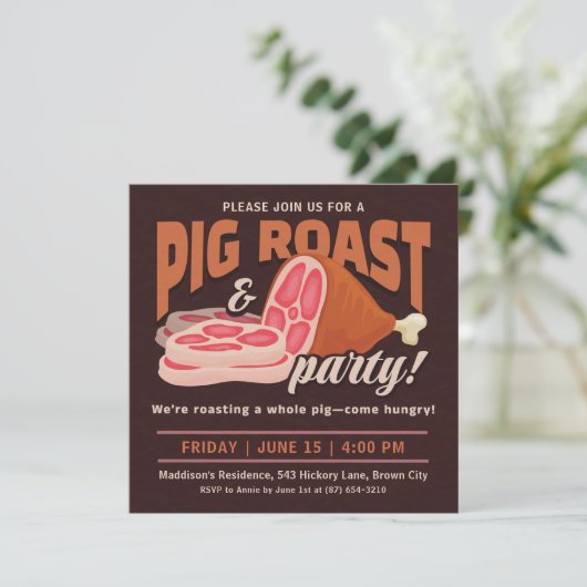 Hele Varken BBQ Feest Kaart (Staand voorkant)