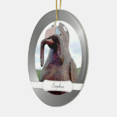 Hele vogel met worm in Beak Keramisch Ornament (Links)