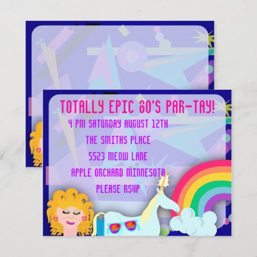 Helemaal 80s Epic Party Time Kaart (Voorkant / Achterkant)