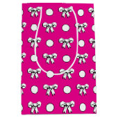 Helemaal roze en witte polka stippen met strikken medium cadeauzakje (Voorkant)