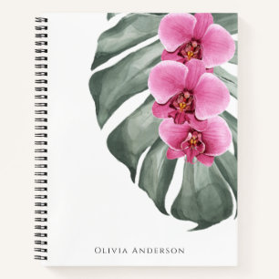 Helemaal Roze Orchideeën Tropisch Aquarel Bloemmot Notitieboek