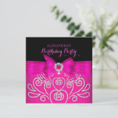 Helemaal Roze Strik Zwarte Nabootsing Diamant Verj Kaart (Staand voorkant)