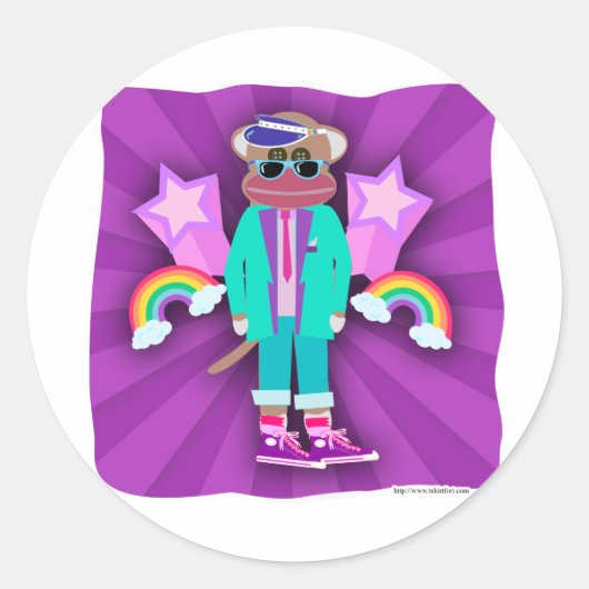 Helemaal tachtig sokken aap ronde sticker (Voorkant)