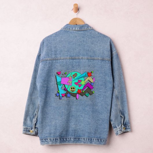 Helemaal Wild Cartoon 90s Flashback Comic Pattern Denim Jacket (Hangar)