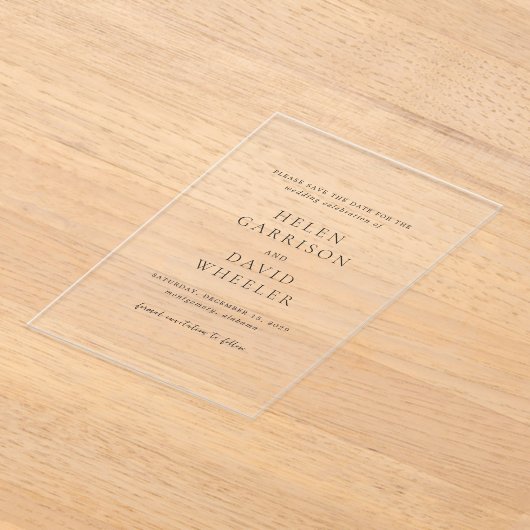 Helen Classic Elegant Wedding Save the Date Acryl Uitnodigingen (Laagn)