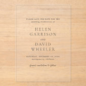 Helen Classic Elegant Wedding Save the Date Acryl Uitnodigingen (Voorkant)
