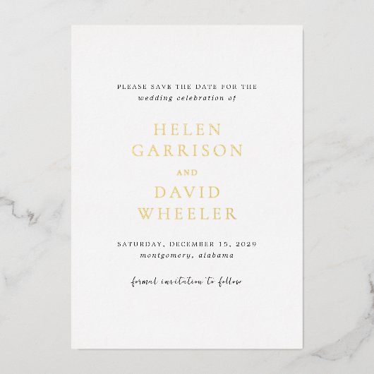 Helen Classic Elegant Wedding Save the Date Folie Uitnodiging (Voorkant)