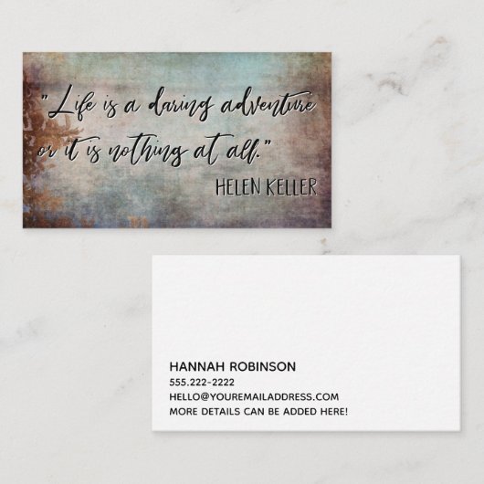 Helen Keller citate "Life is a Daring Adventure" Visitekaartje (Voorkant / Achterkant)