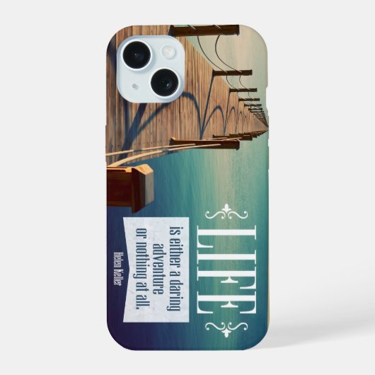 Helen Keller Inspirerend quote "Adventure" iPhone 15 Case (Achterkant)