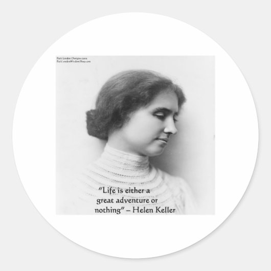 Helen Keller "Life is Adventure" Wisdom Quote Gift Ronde Sticker (Voorkant)