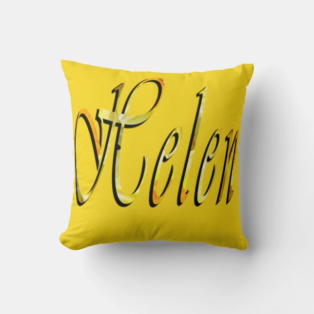 Helen, Meisjesnaam Logo, Gele Throw Cushion. Kussen (Voorkant)