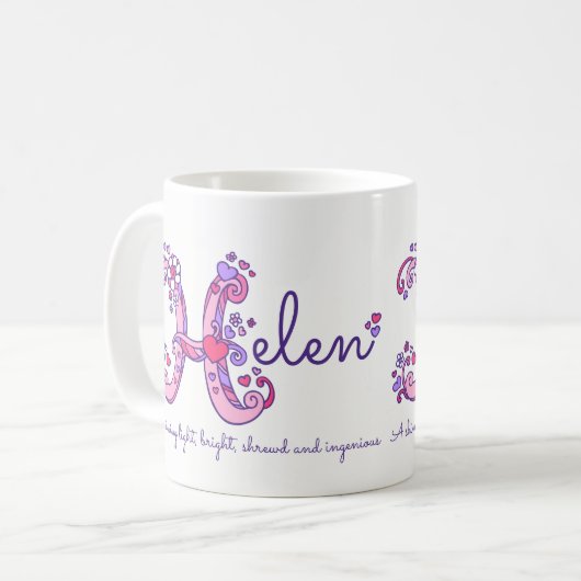 Helen naam betekent hartbloem H monogram mok (Voorkant links)