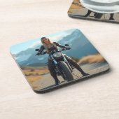 Helena Chevalier op motorfiets / bergen Bier Onderzetter (Linkerzijde)