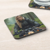 Helena Chevalier Rijden Motorfiets door het bos Bier Onderzetter (Linkerzijde)