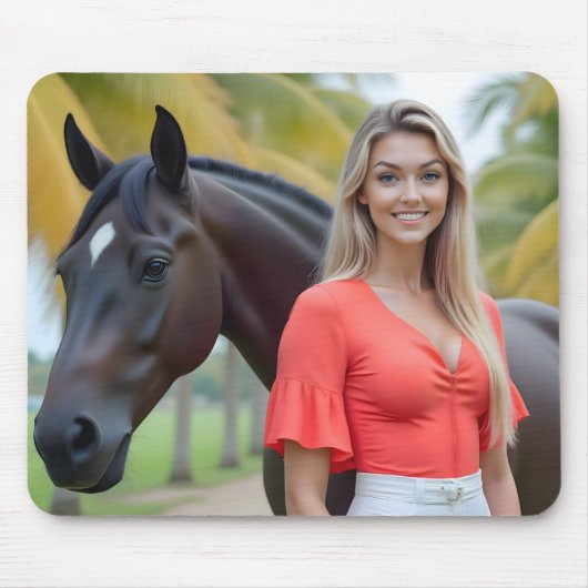 Helena en haar paard te midden van weelderig groen muismat (Voorkant)