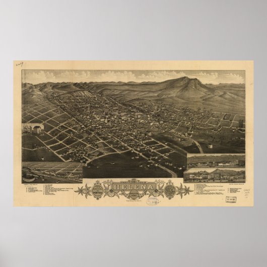 Helena Montana 1883 Antiek Panorama Poster (Voorkant)