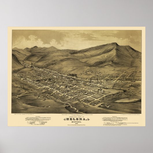 Helena, MT Panorama Map - 1875 Poster (Voorkant)