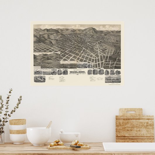 Helena, MT Panorama Map - 1890 Poster (Keuken)