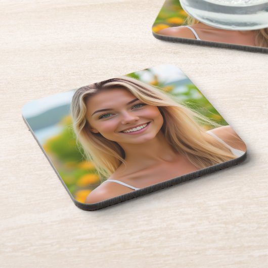 Helena's Island Glow: Natuur's Tranquility Plastic Bier Onderzetter (Linkerzijde)