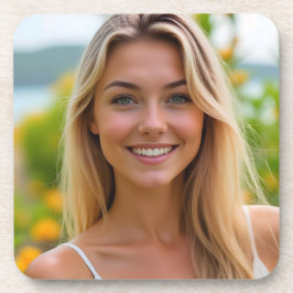 Helena's Island Glow: Natuur's Tranquility Plastic Bier Onderzetter