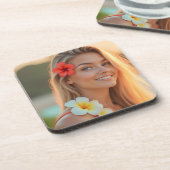 Helena's Island Glow: Natuur's Tranquility Plastic Bier Onderzetter (Linkerzijde)