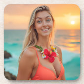 Helena's Ocean Whisper: een rustig uitje plastic Bier Onderzetter (Voorkant)