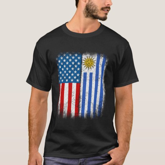  helft Uruguayaanse Amerikaanse vlag Uruguay USA T-shirt (Voorkant)