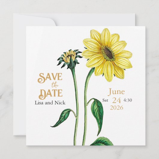Helianthus Save the Date Trouw Aankondiging (Voorkant)