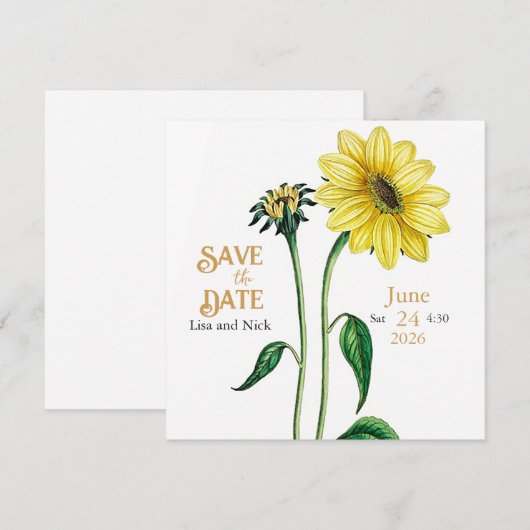 Helianthus Save the Date Wedding Aankondiging (Voorkant / Achterkant)