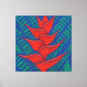 Heliconia Flower, Abstract Floral Art Painting Red Canvas Afdruk