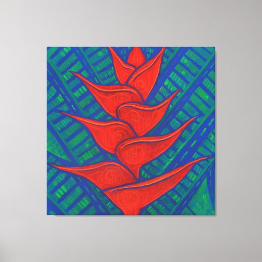 Heliconia Flower, Abstract Floral Art Painting Red Canvas Afdruk (Voorkant)