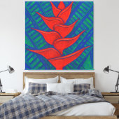 Heliconia Flower, Abstract Floral Art Painting Red Canvas Afdruk (Insitu (Slaapkamer))