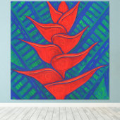Heliconia Flower, Abstract Floral Art Painting Red Canvas Afdruk (Insitu (Houten vloer))