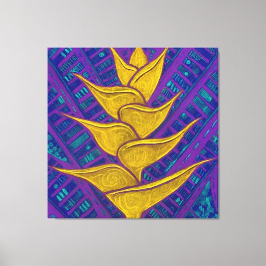 Heliconia Flower, Abstract Floral Painting Yellow Canvas Afdruk (Voorkant)