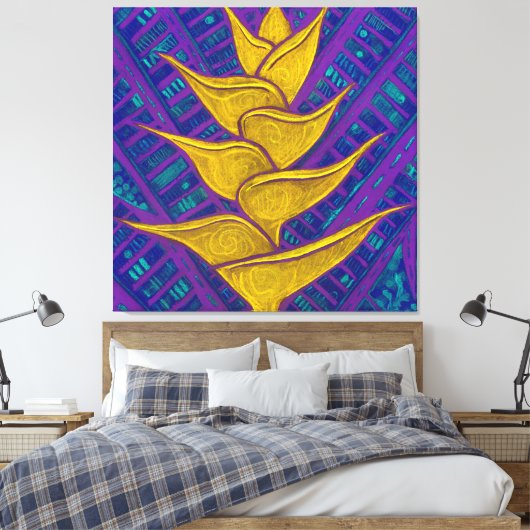 Heliconia Flower, Abstract Floral Painting Yellow Canvas Afdruk (Insitu (Slaapkamer))