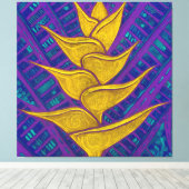 Heliconia Flower, Abstract Floral Painting Yellow Canvas Afdruk (Insitu (Houten vloer))