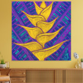 Heliconia Flower, Abstract Floral Painting Yellow Canvas Afdruk (Insitu (Woonkamer))