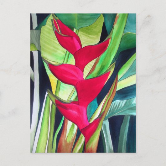 Heliconia Lobster Claw tropische waterverf Briefkaart (Voorkant)