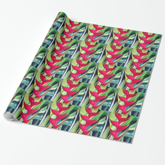 Heliconia Lobster Claw tropische waterverf Cadeaupapier (Uitgerold)