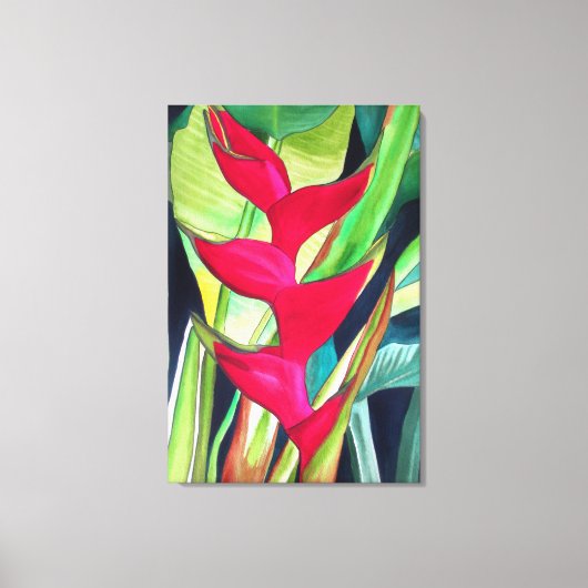 Heliconia Lobster Claw tropische waterverf Canvas Afdruk (Voorkant)