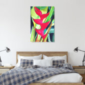 Heliconia Lobster Claw tropische waterverf Canvas Afdruk (Insitu (Slaapkamer))