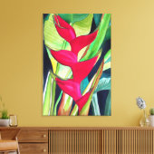 Heliconia Lobster Claw tropische waterverf Canvas Afdruk (Insitu (Woonkamer))