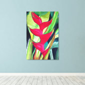 Heliconia Lobster Claw tropische waterverf Canvas Afdruk (Insitu (Houten vloer))