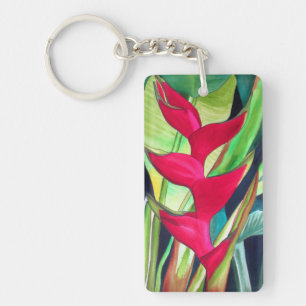 Heliconia Lobster Claw tropische waterverf Sleutelhanger
