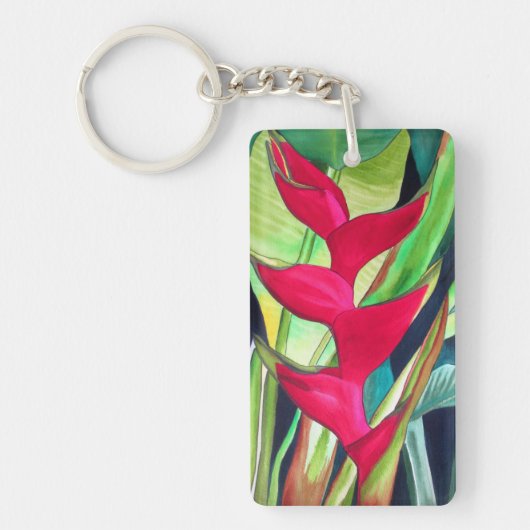 Heliconia Lobster Claw tropische waterverf Sleutelhanger (Voorkant)
